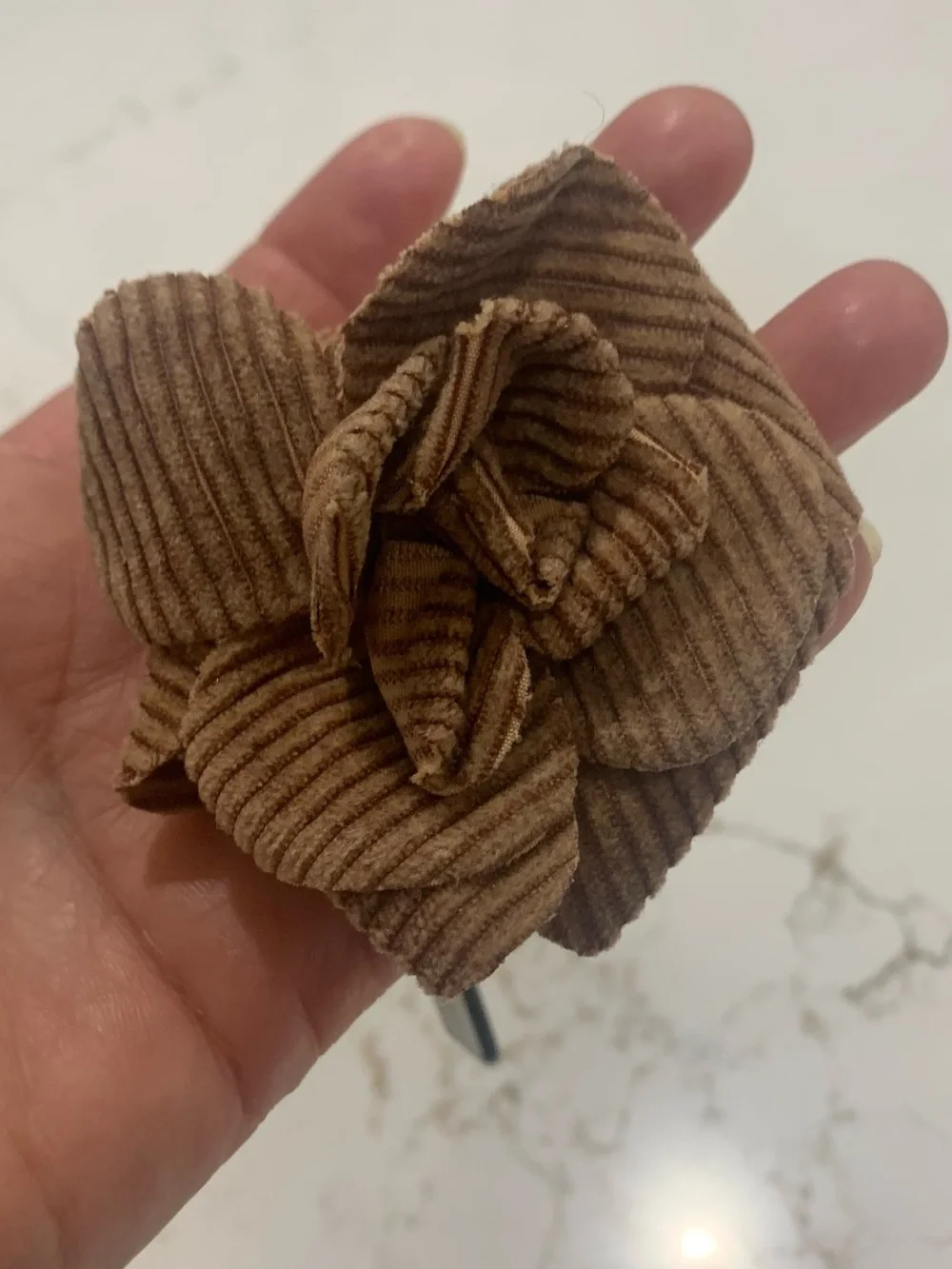 Rare CHANEL Brown Corduroy Camellia BROOCH